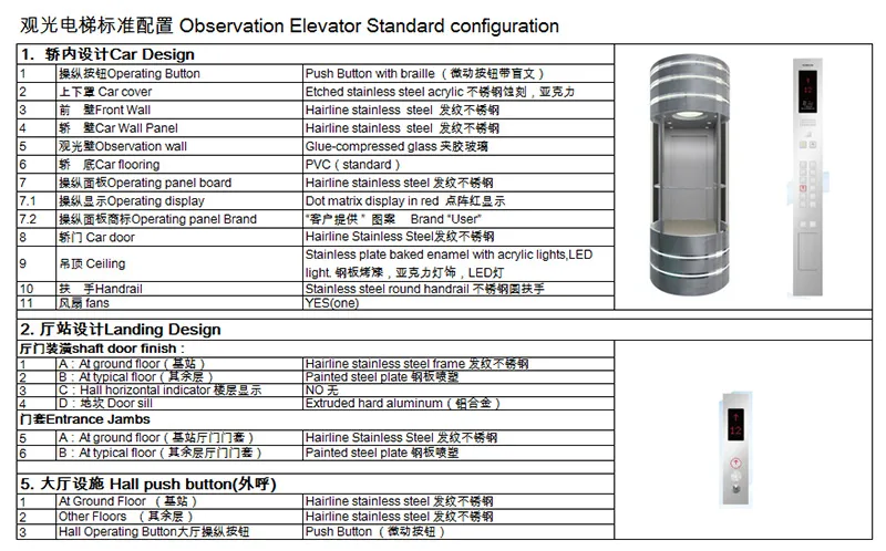 6-16 Person Observation Lift Passenger Elevator Sightseeing Glass Elevator Lift