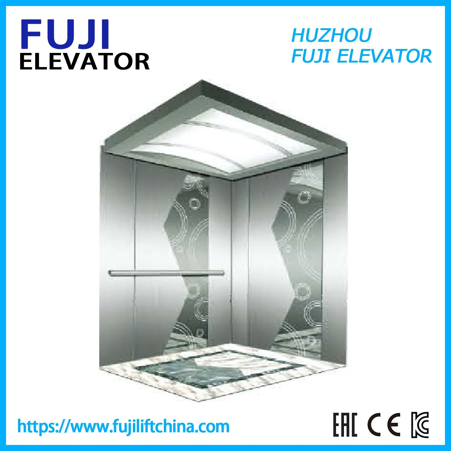 FUJI Brand 10 Persons 800kg 1.6m/S Golden Titanium Stainless Steel Mirror Etching Home Panoramic Villa Passenger Elevator with Vvvf Monarch Control