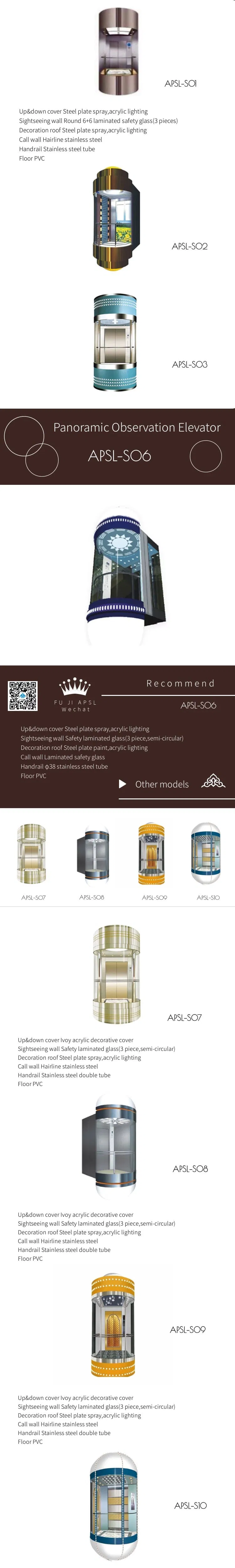 OEM Panoramic Sightseeing Passenger Elevator Home Elevator Lifts